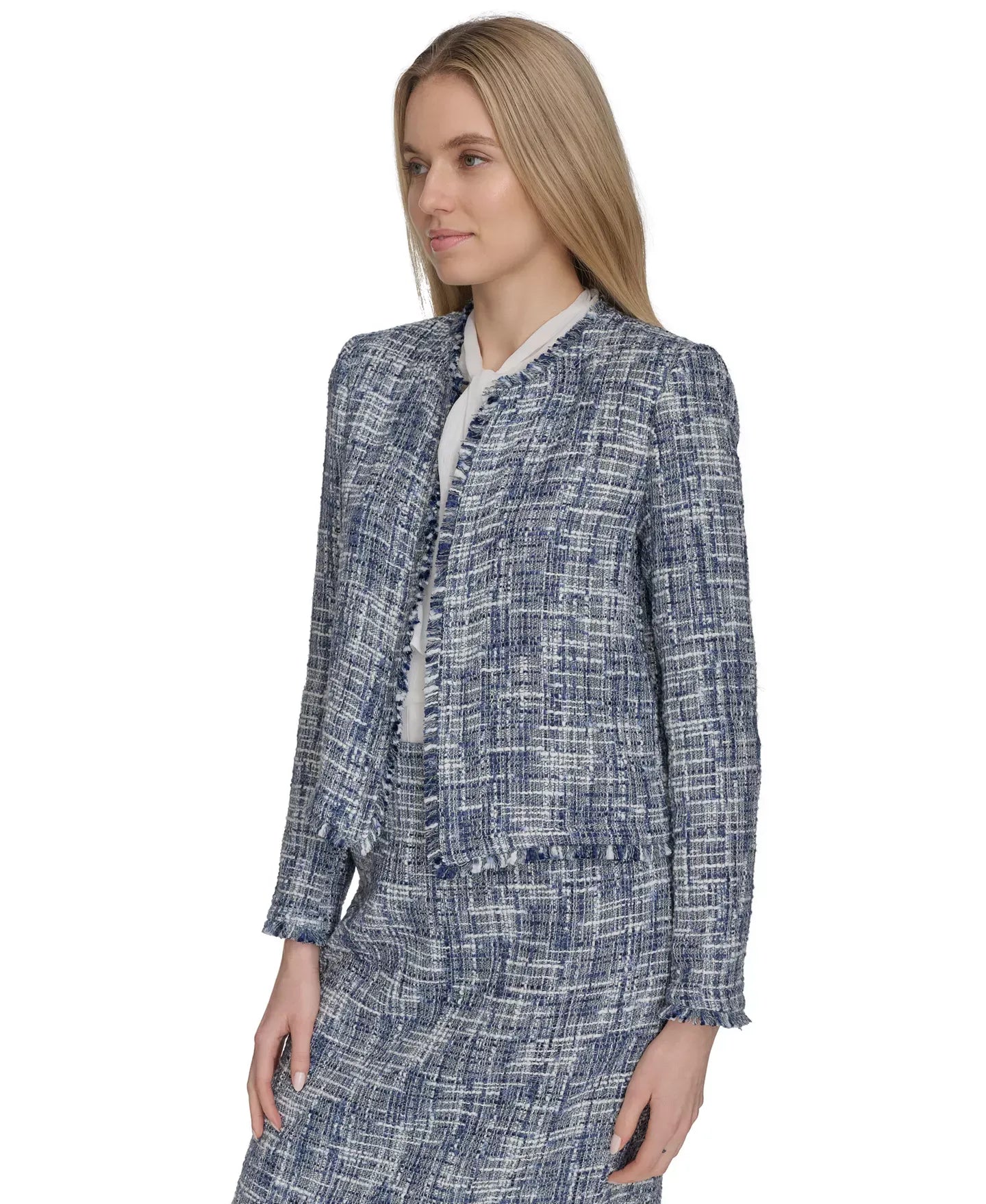 Calvin Klein Petite Open-Front Cropped Tweed Jacket