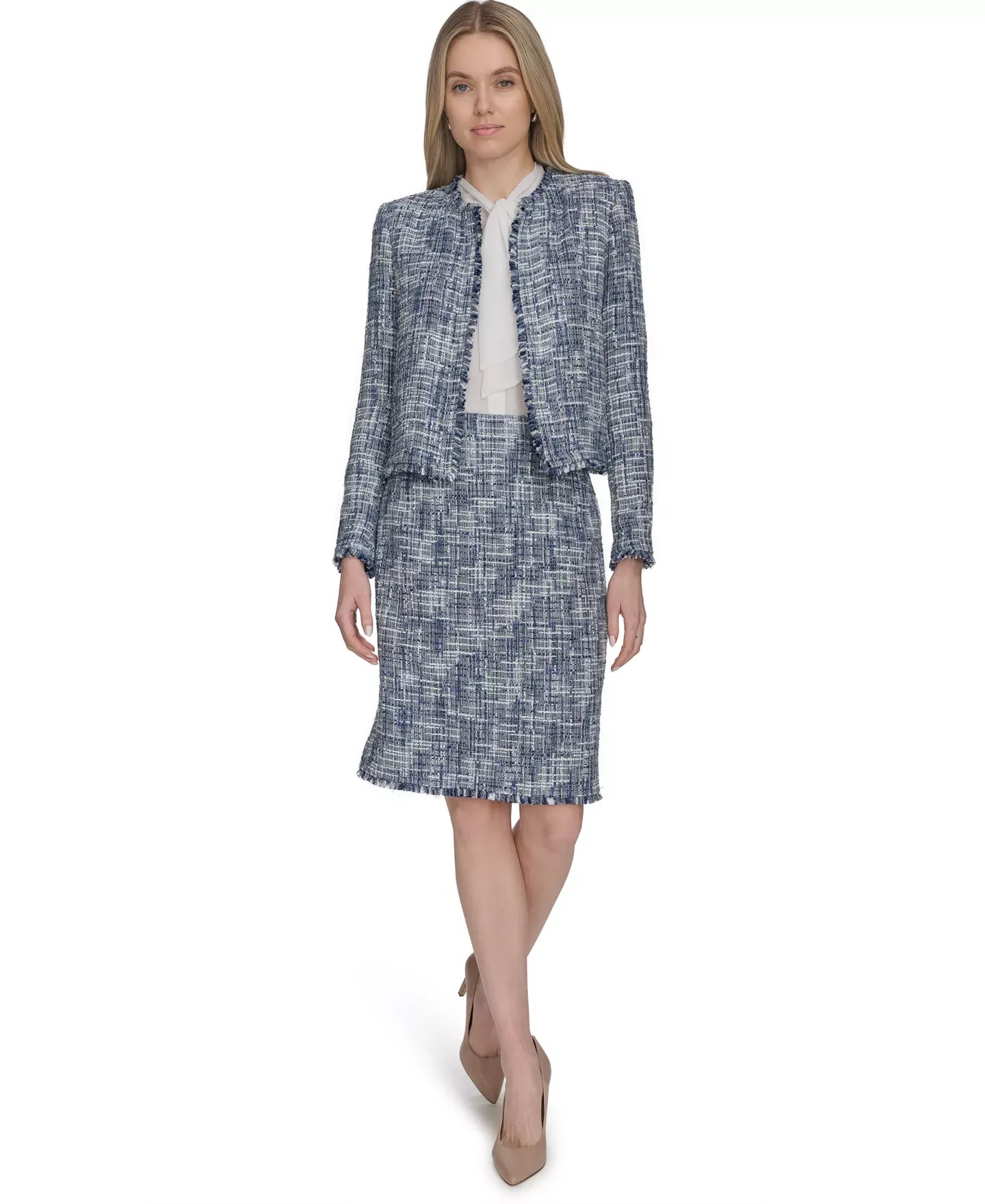Calvin Klein Petite Open-Front Cropped Tweed Jacket