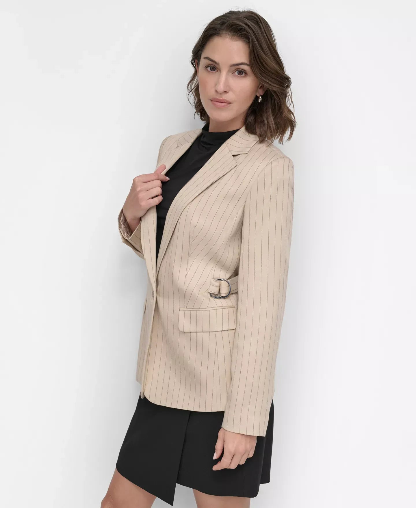 DKNY Petite One-Button Pinstripe Blazer Jacket