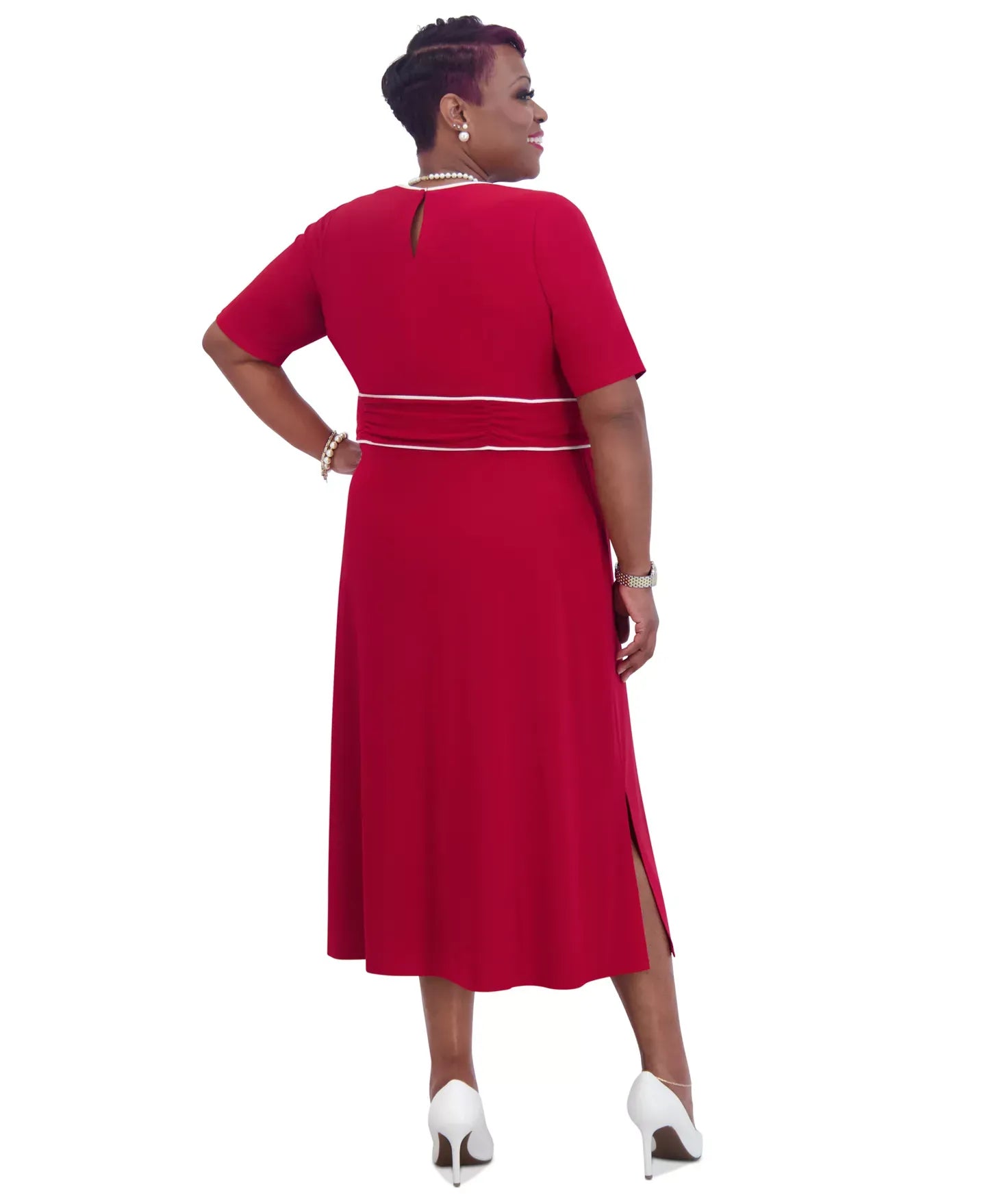 Kasper Women's Contrast-Trim Short-Sleeve Midi Dress