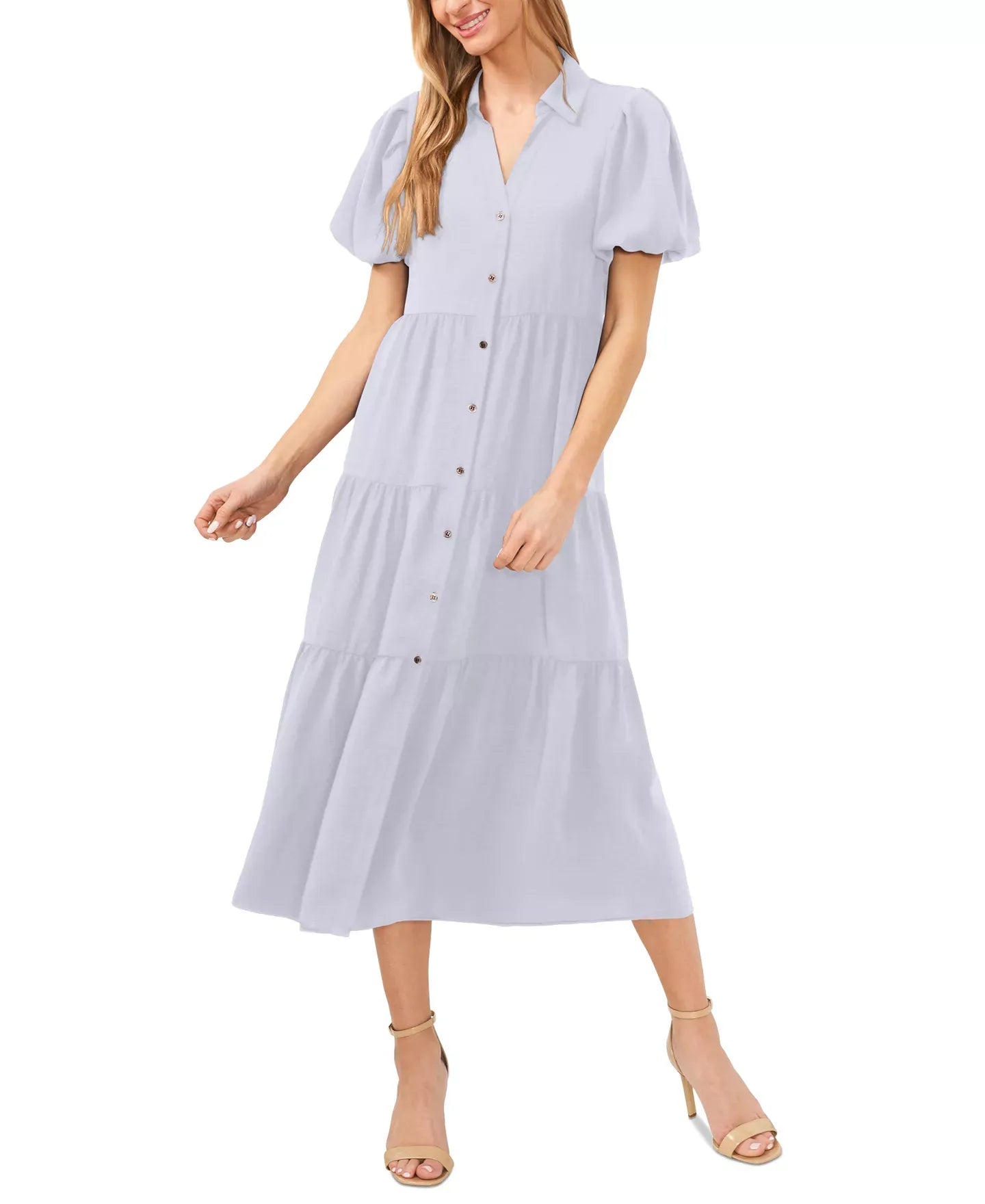 CeCe Women's Collared Short-Sleeve Tiered Shirtdress Dress
