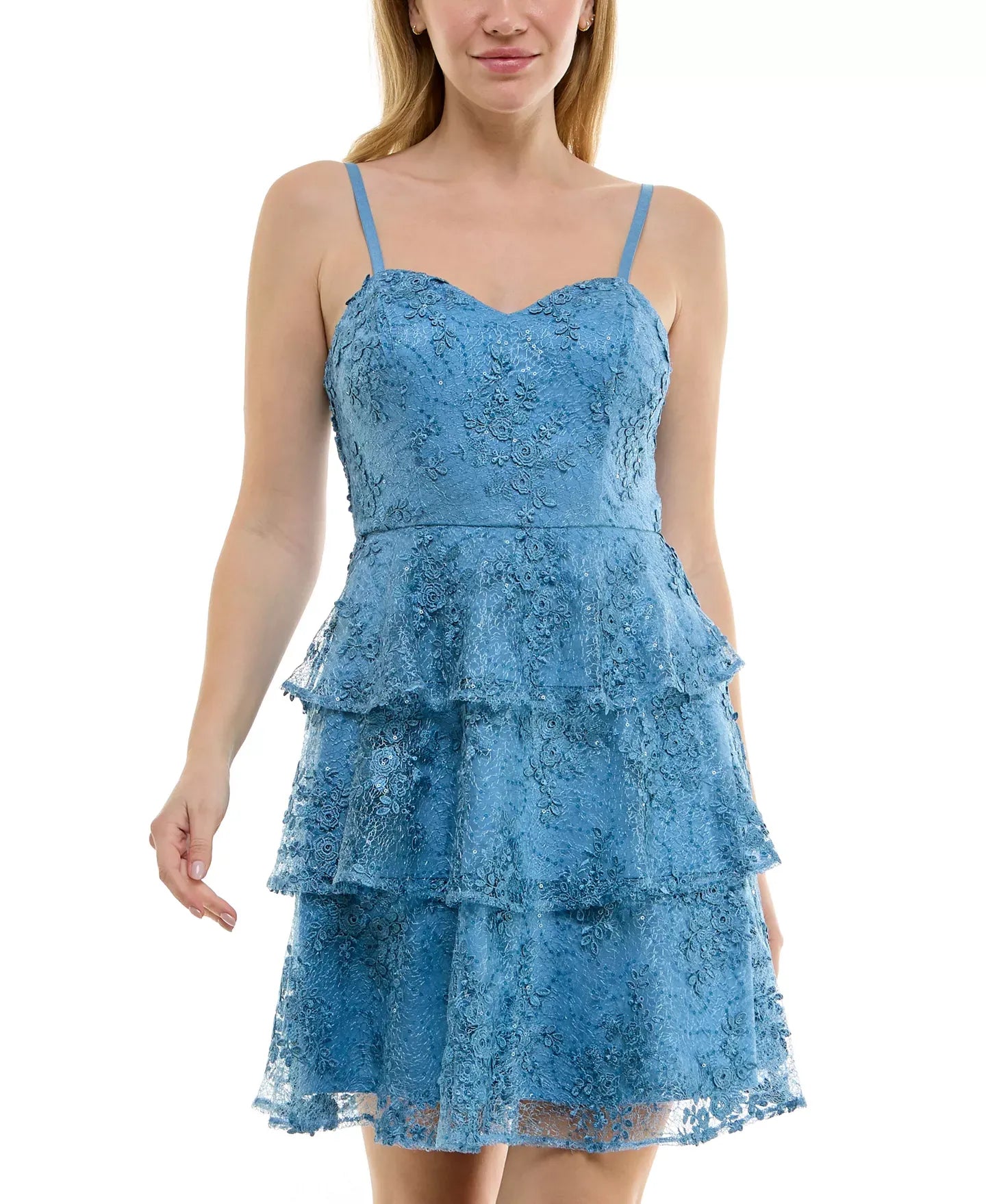 BCX Sweetheart-Neck Triple-Tiered Dress