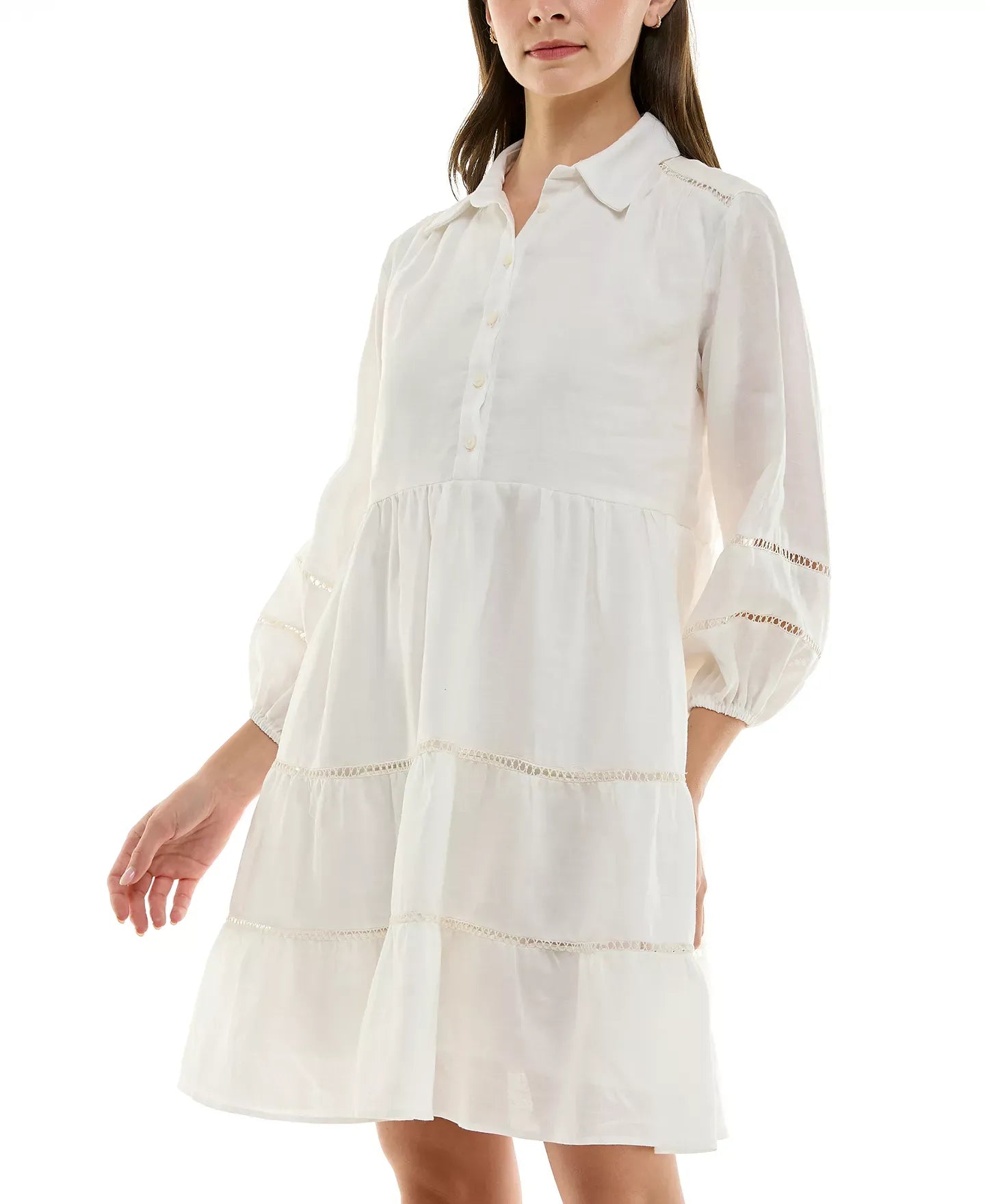 Taylor Women's Ladder-Trim Collared A-Line Dress