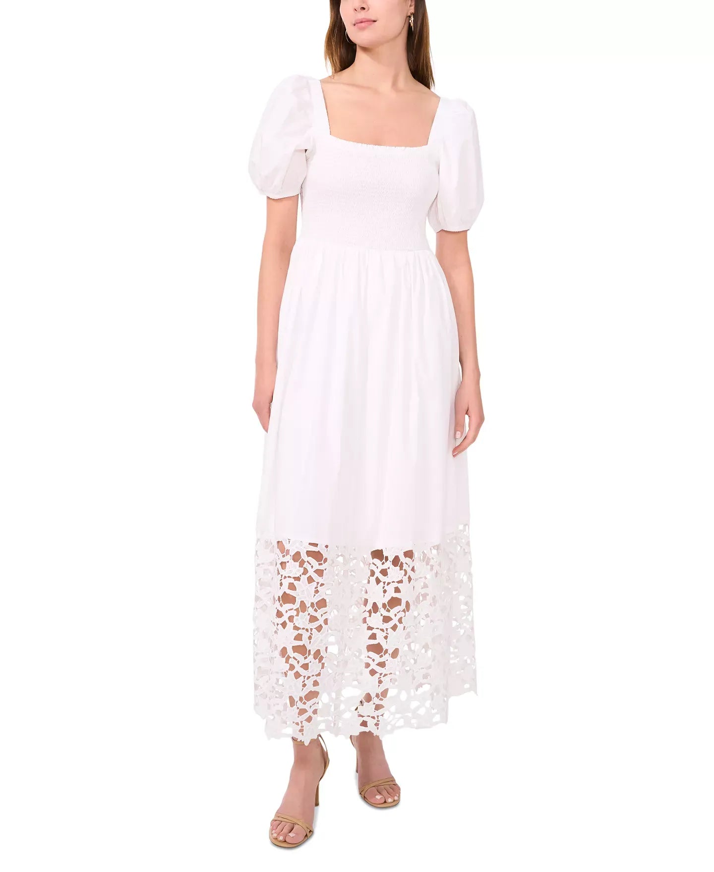 CeCe Women's Cotton Lace Smocked Midi Dress