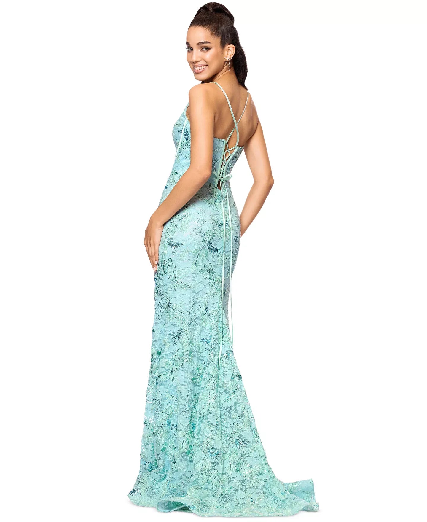 Betsy & Adam Women's Sequined Lace Corset Gown Dress