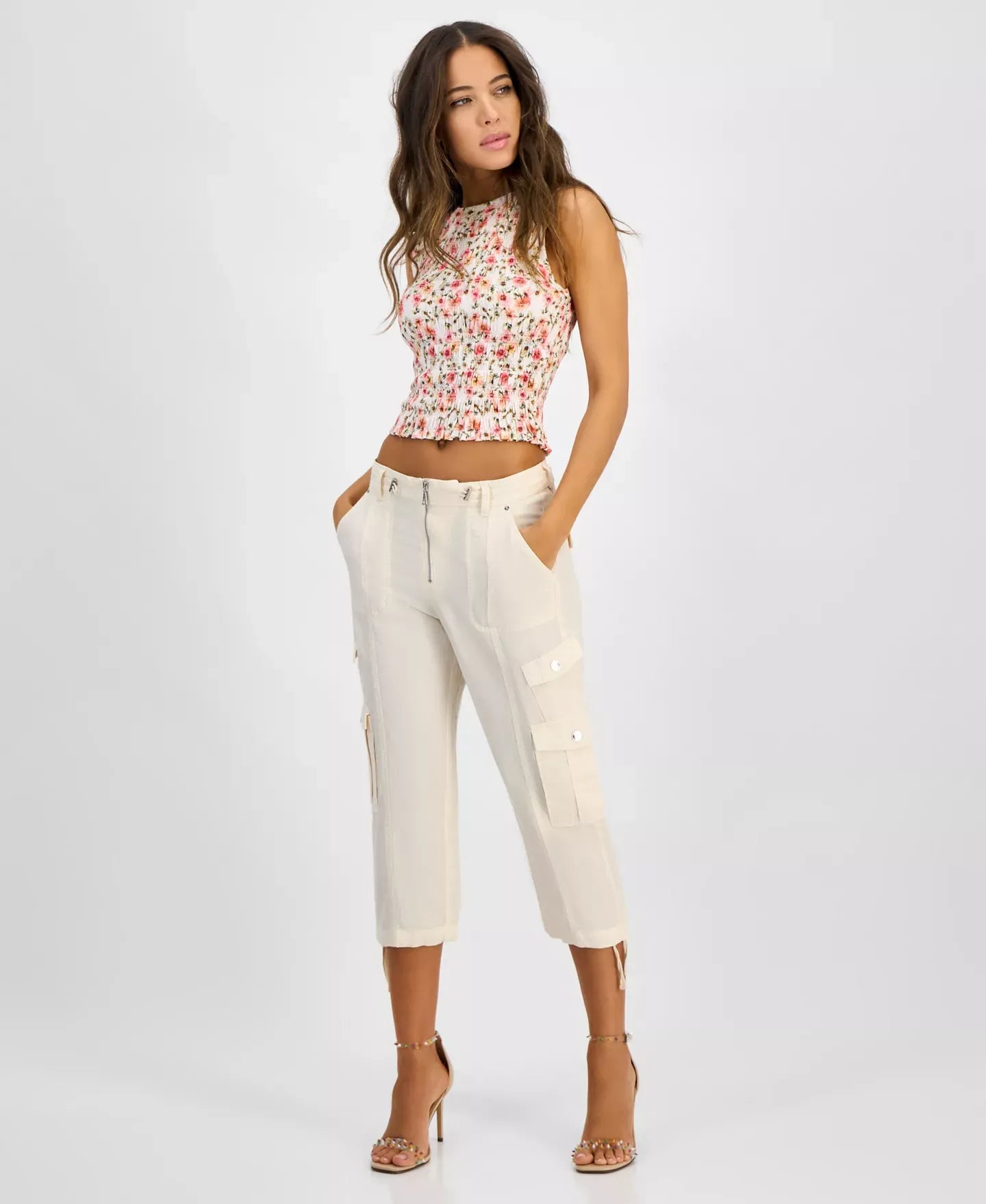 GUESS Women's Kai Tie-Hem High-Rise Cargo Pants