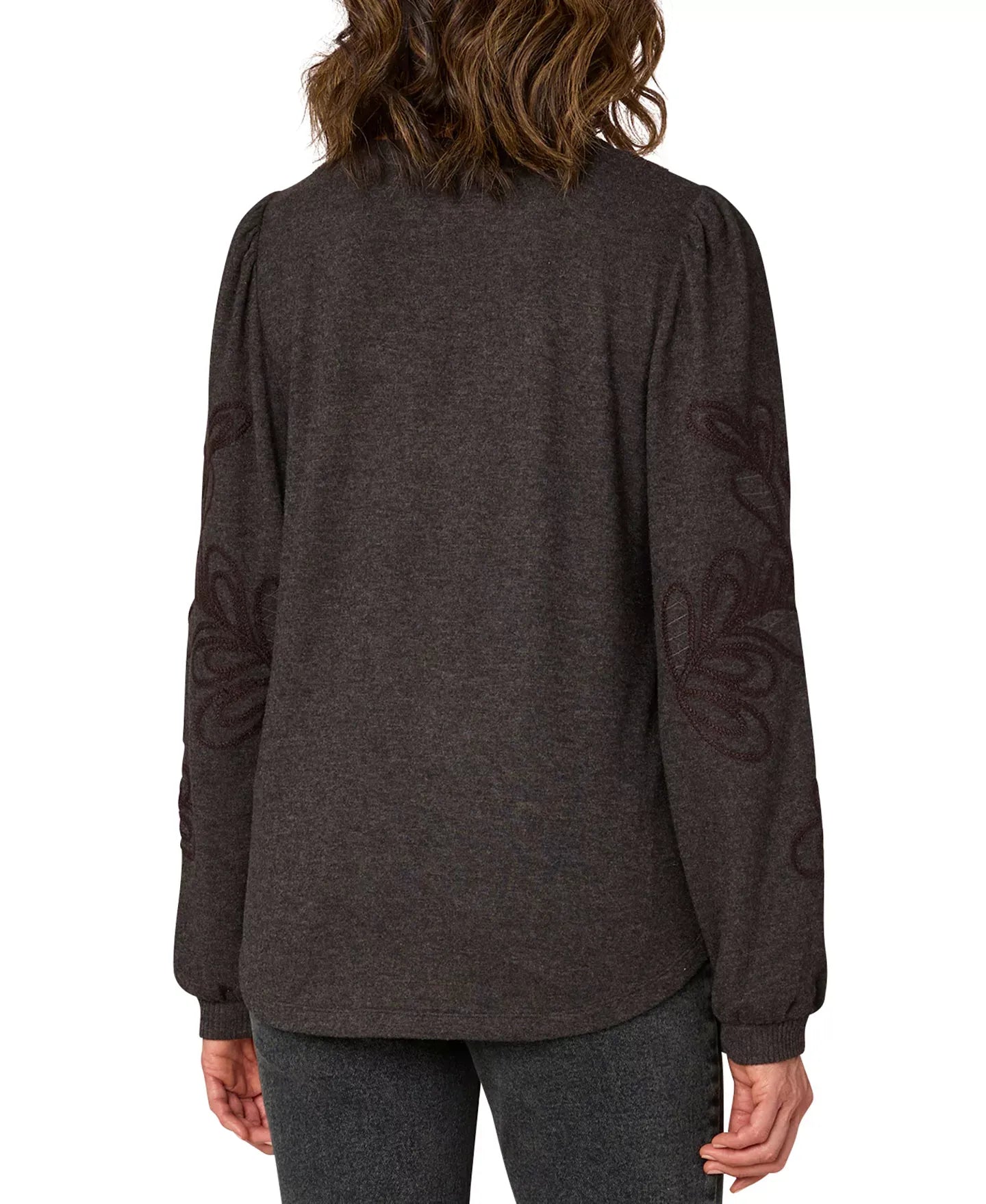 Democracy Petite Long-Sleeve Sweetheart Blouse Top