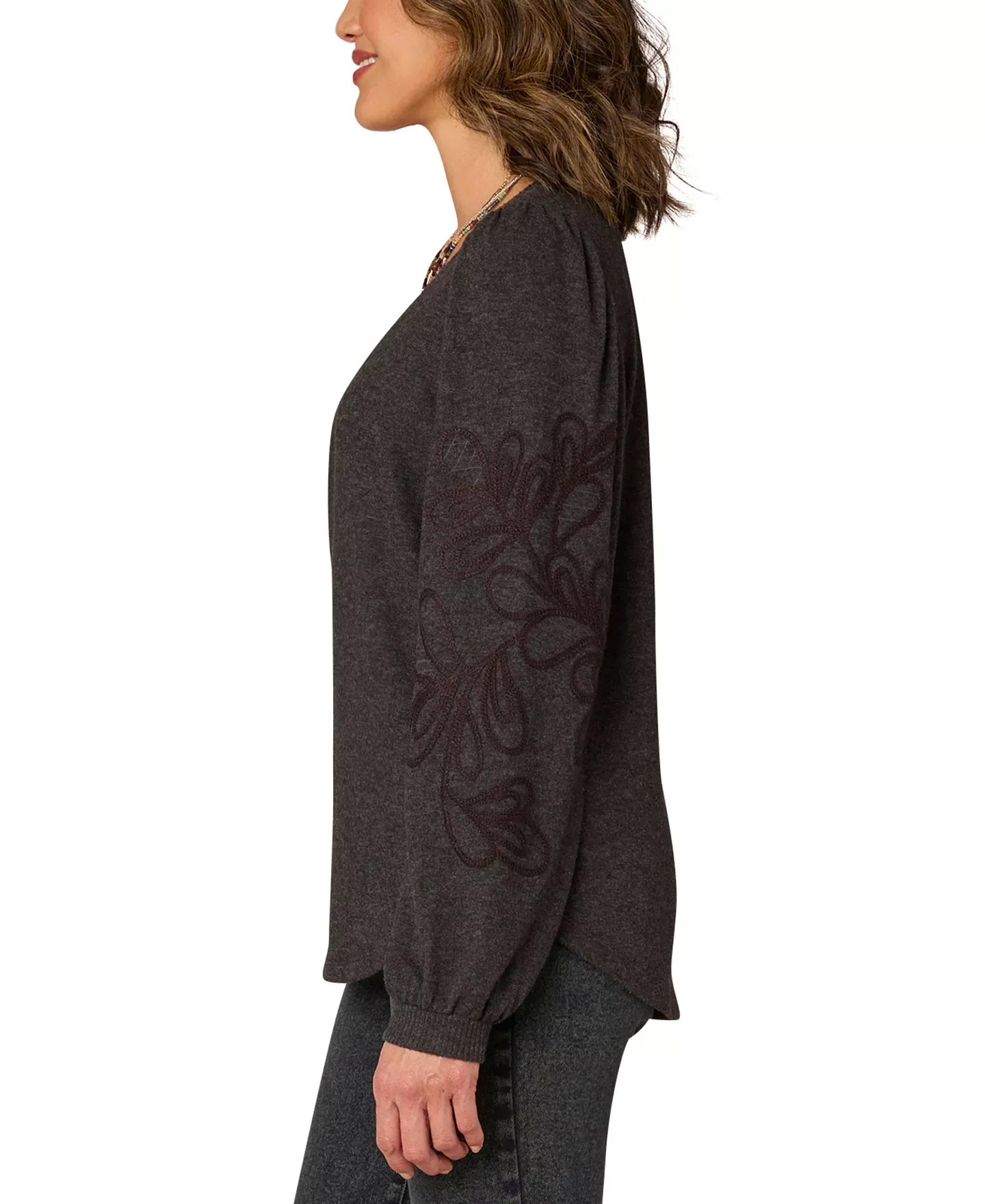 Democracy Petite Long-Sleeve Sweetheart Blouse Top