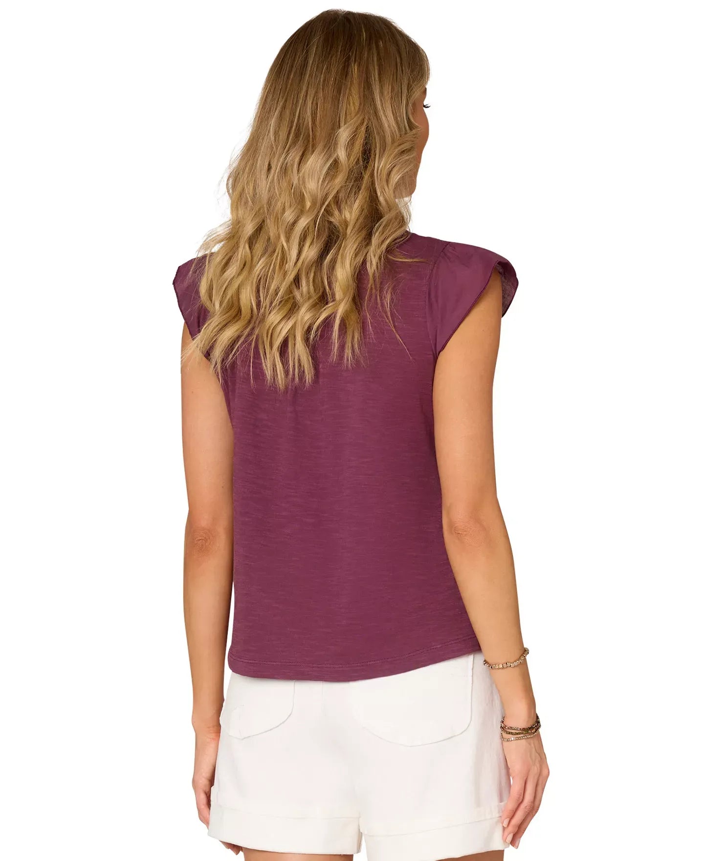 Democracy Petite Embroidered Cotton Flutter-Sleeve Top