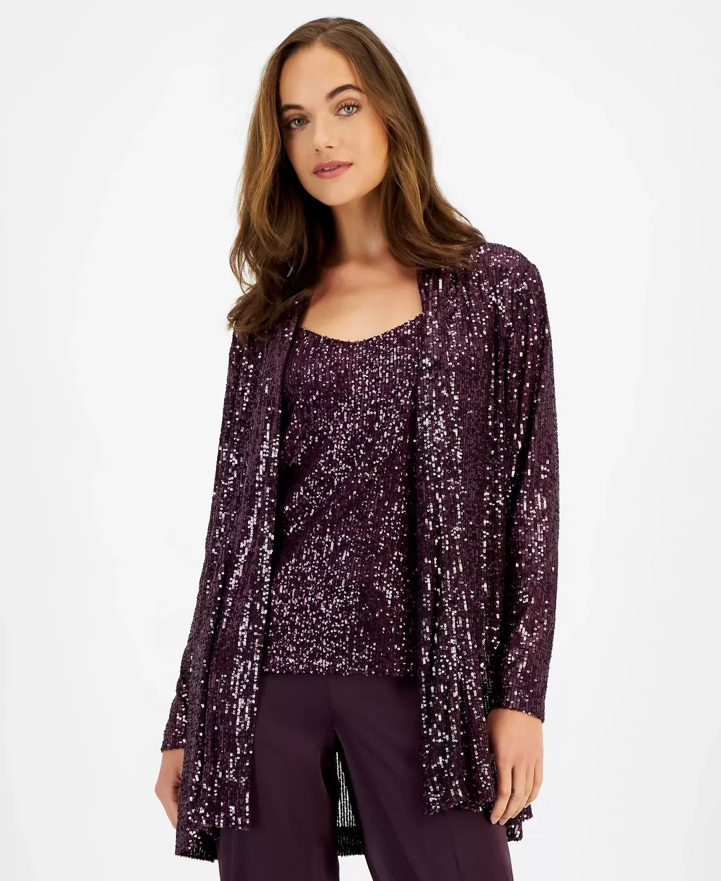 Anne Klein Women's Sequin Embellished Open-Front Jacket