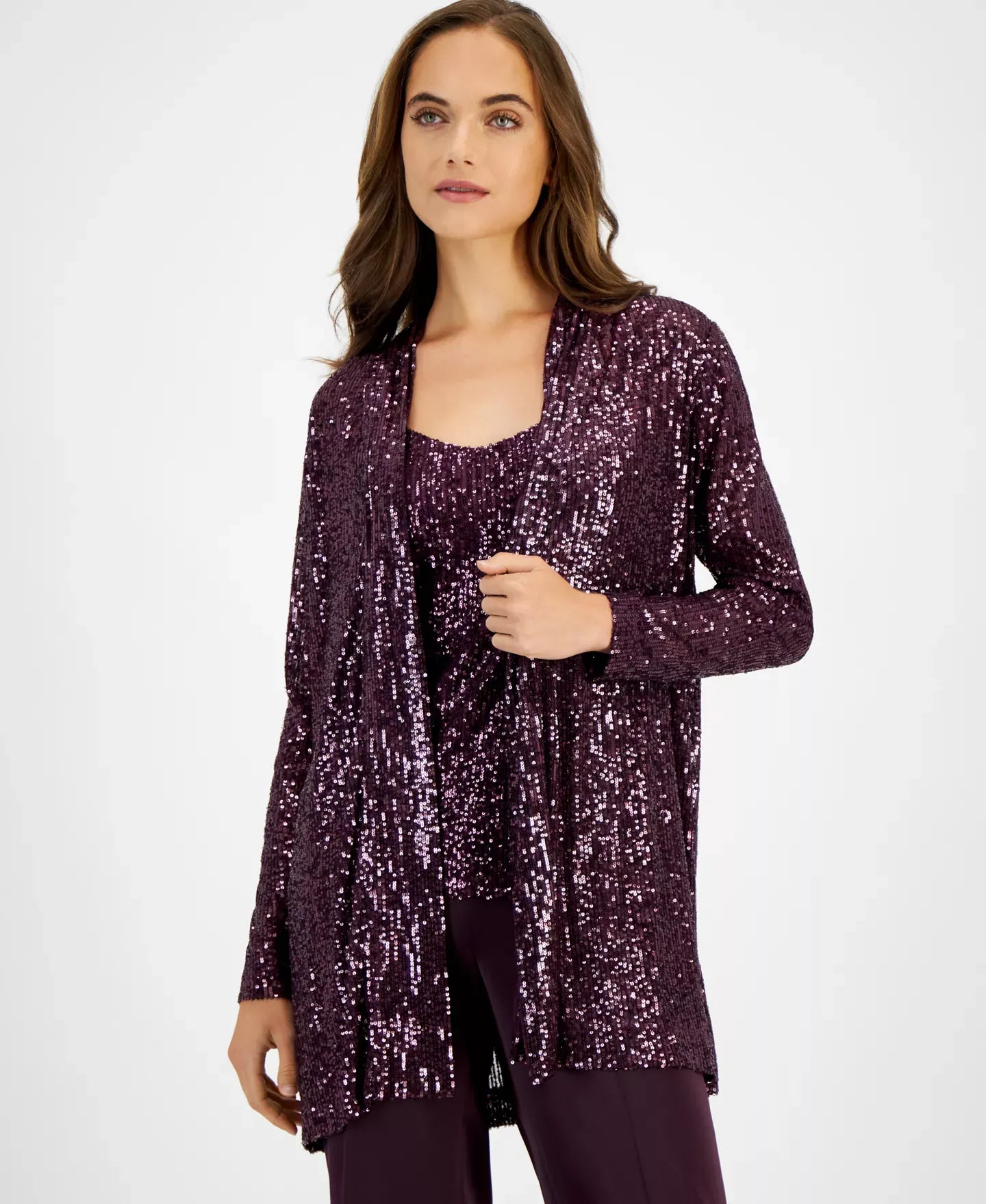 Anne Klein Women's Sequin Embellished Open-Front Jacket