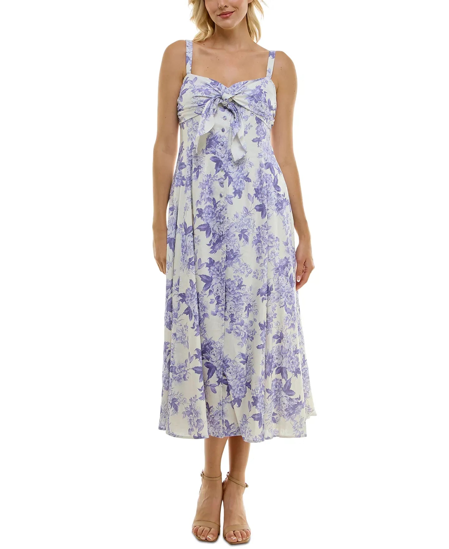 Taylor Women's Floral-Print Tie-Bodice Smocked-Back Dress