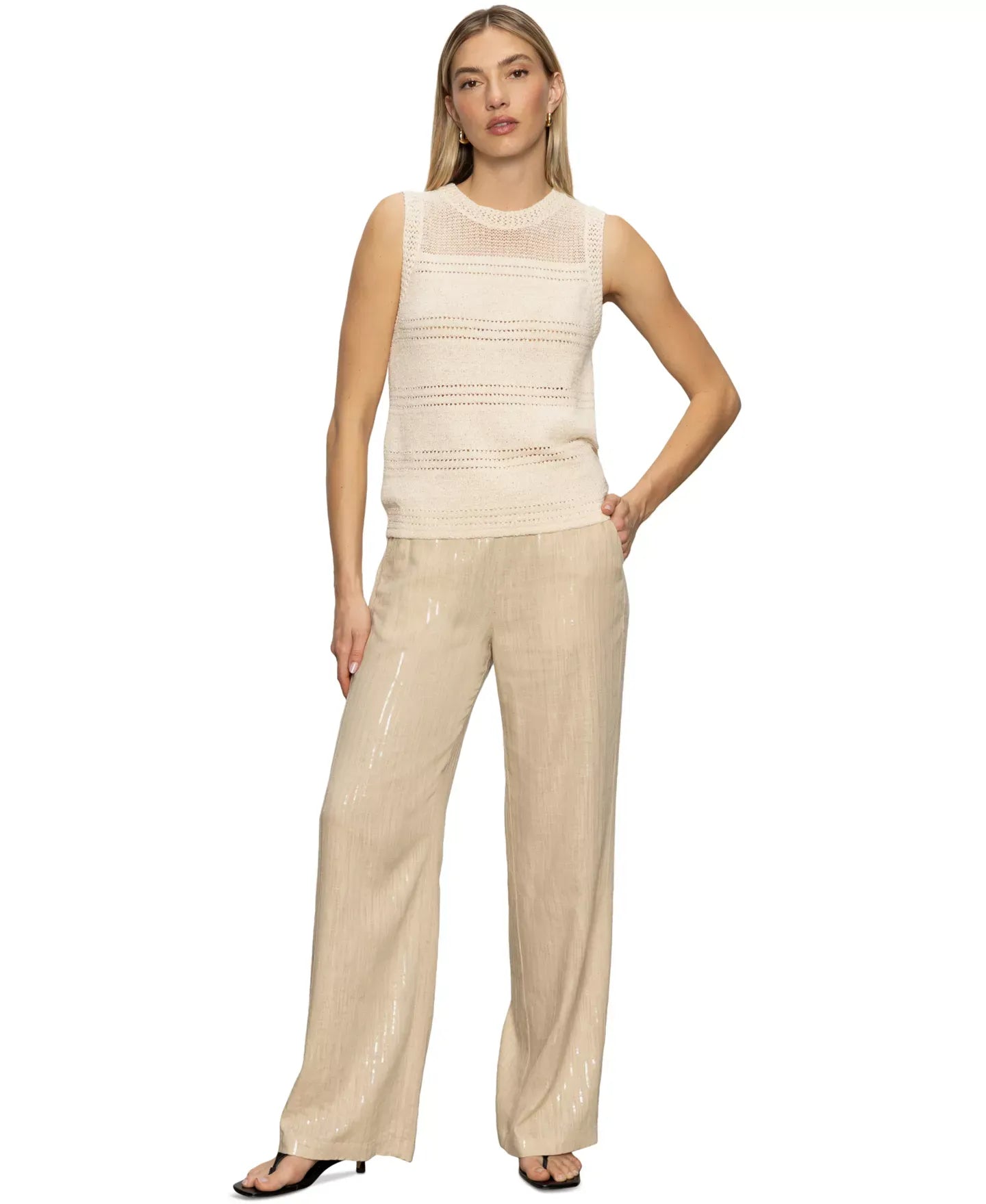 Sanctuary Women's Coastal Sequined-Stripe Wide-Leg Pants