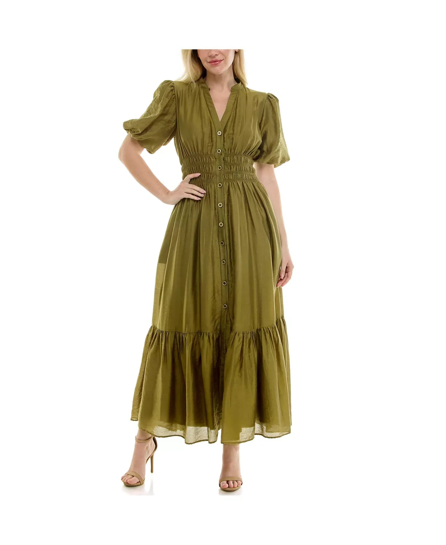 Taylor Women's Split-Neck Puff-Sleeve Fit & Flare Dress