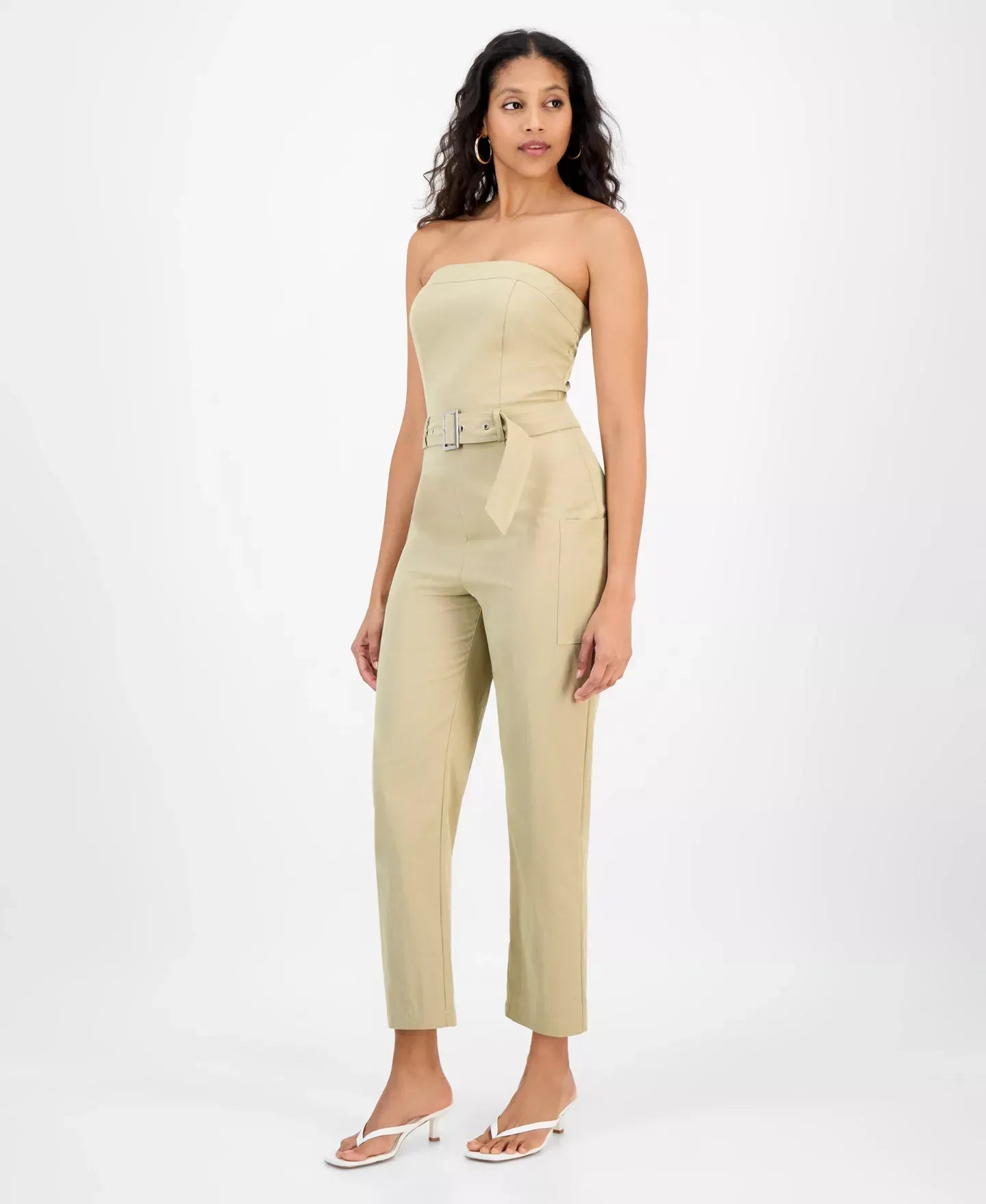 Bar III Women's Strapless Belted Utility Jumpsuit