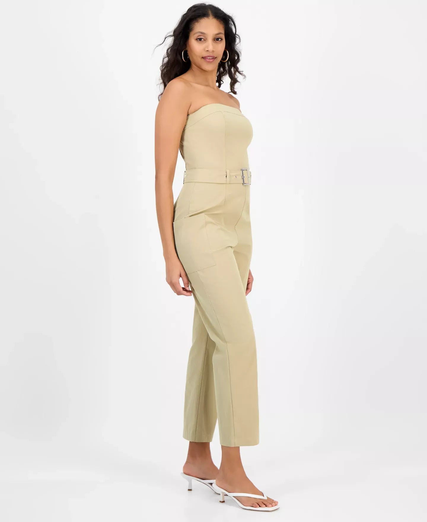 Bar III Women's Strapless Belted Utility Jumpsuit