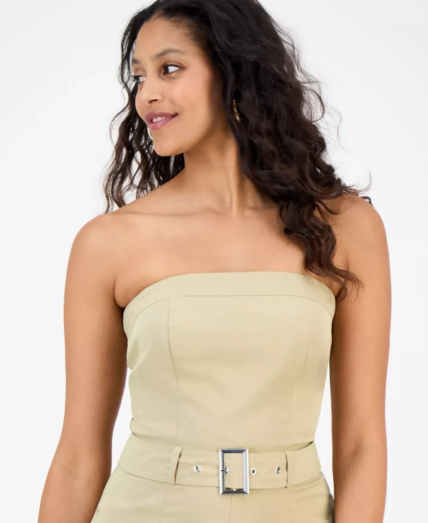 Bar III Women's Strapless Belted Utility Jumpsuit