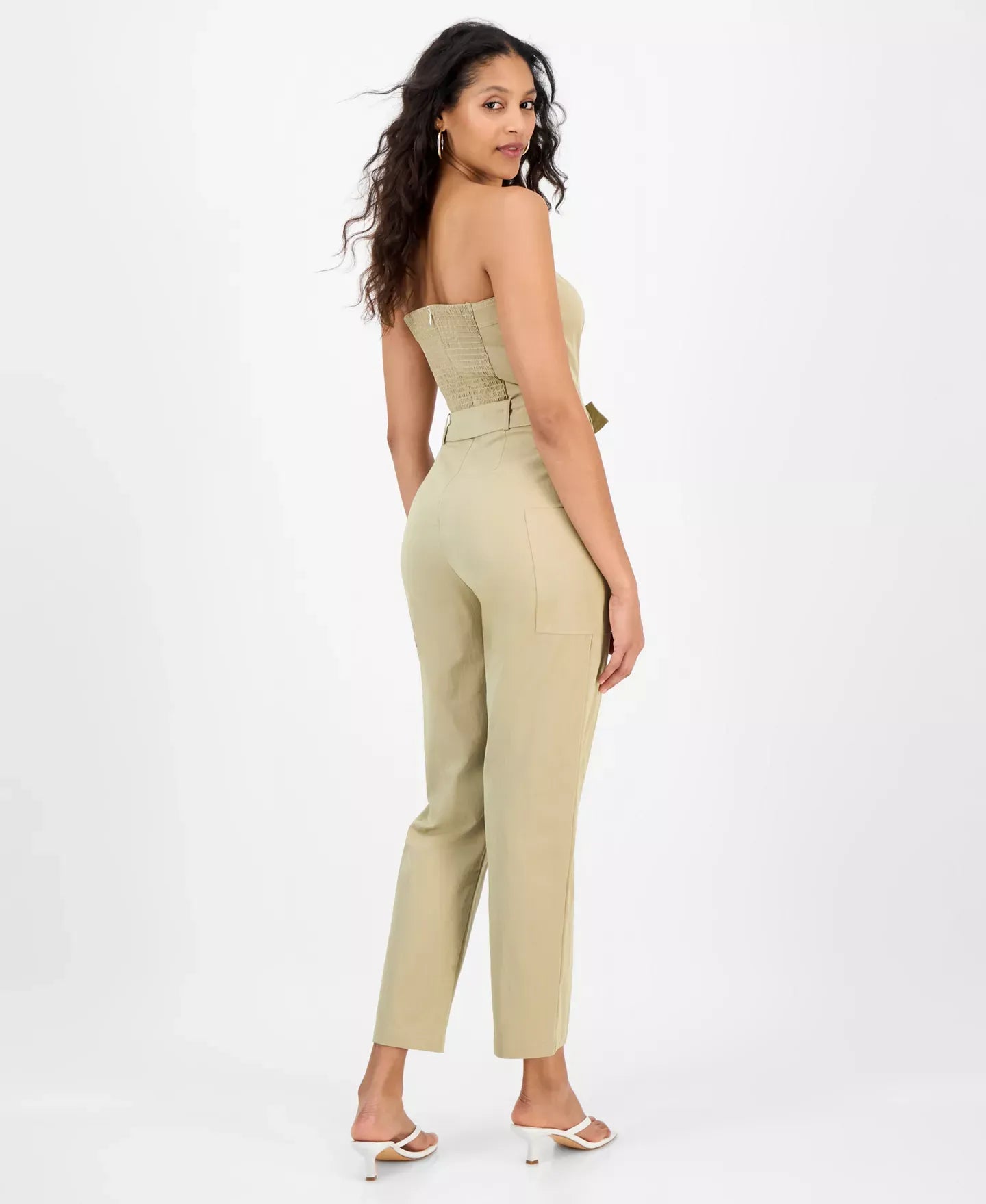 Bar III Women's Strapless Belted Utility Jumpsuit