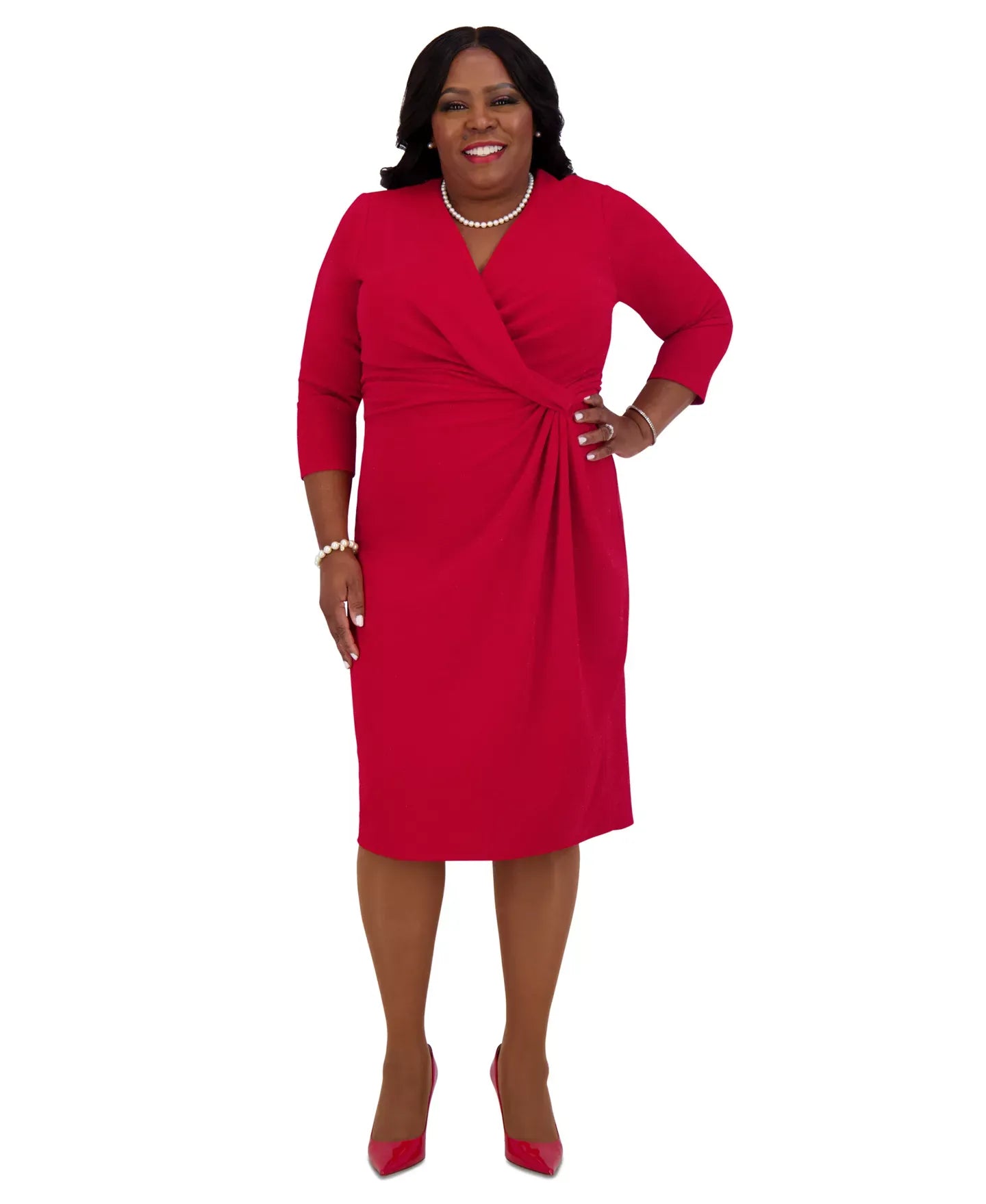 Kasper Women's Twist-Front 3/4-Sleeve Glitter Sheath Dress