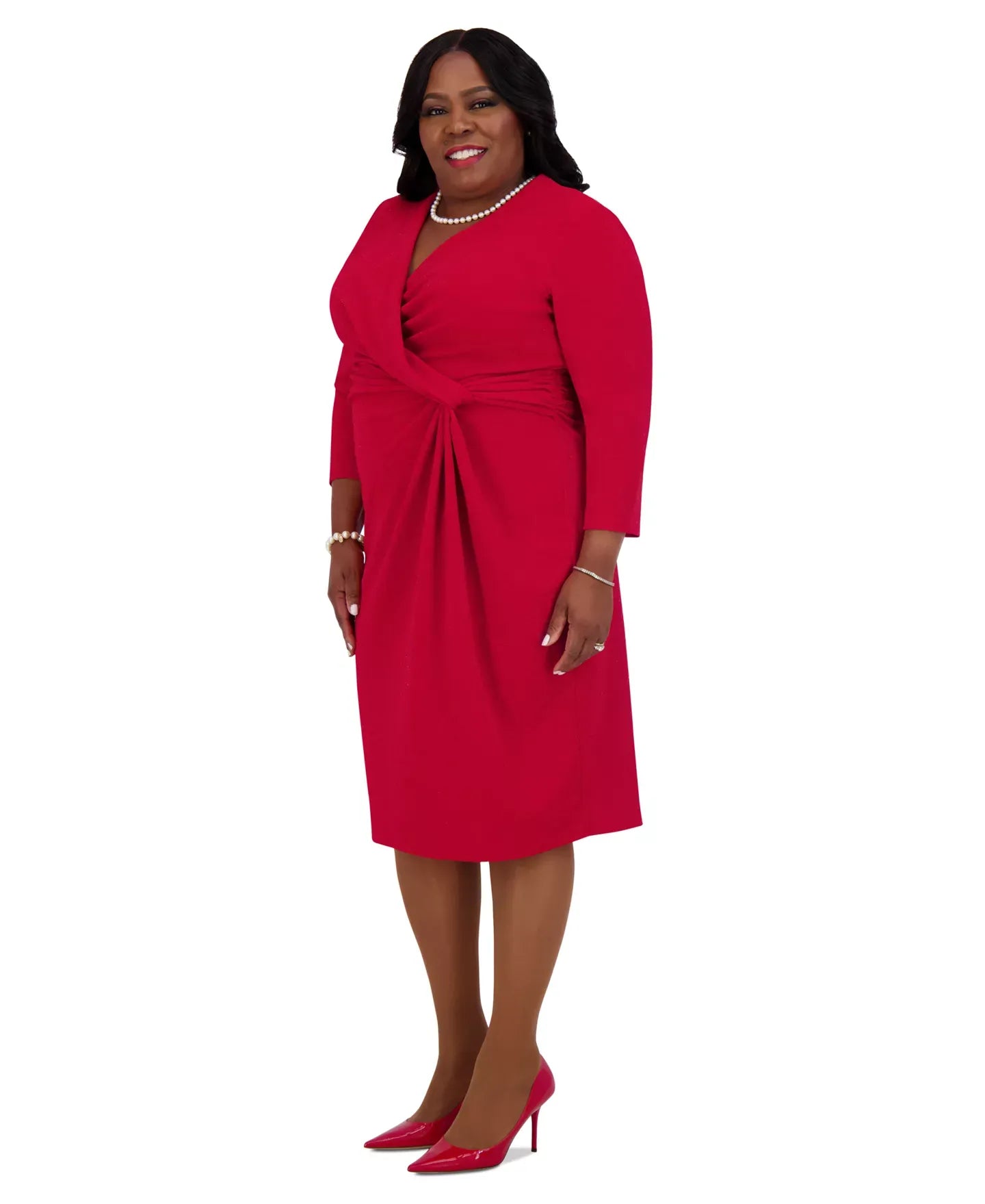 Kasper Women's Twist-Front 3/4-Sleeve Glitter Sheath Dress