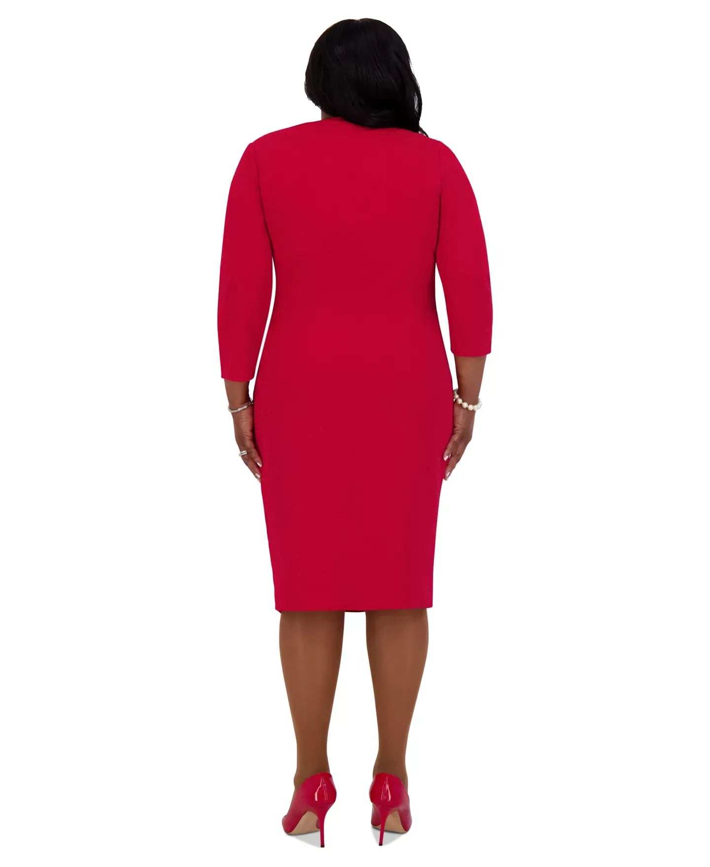 Kasper Women's Twist-Front 3/4-Sleeve Glitter Sheath Dress