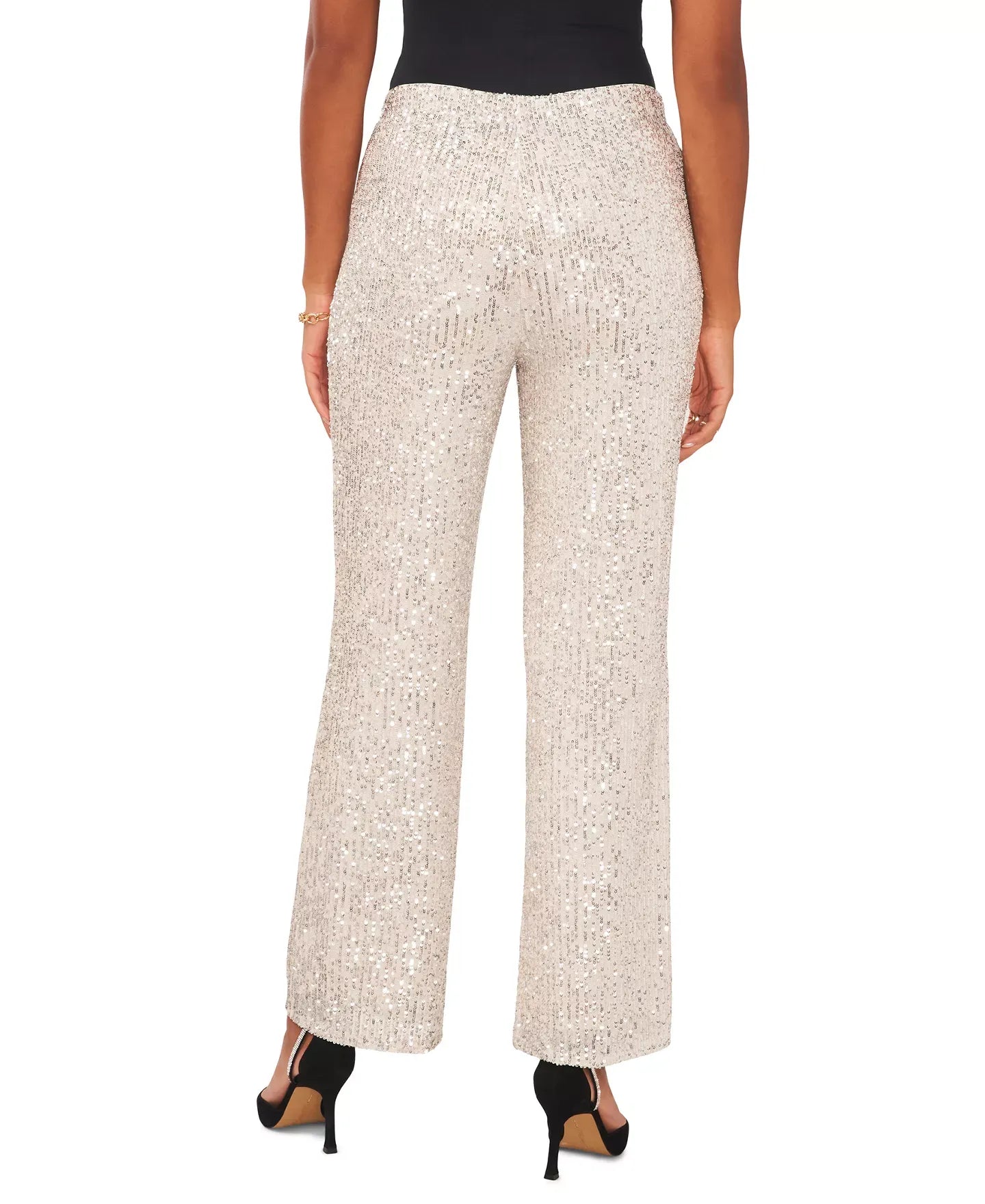 MSK Petite Sequined Mesh Pull-On Palazzo Pants