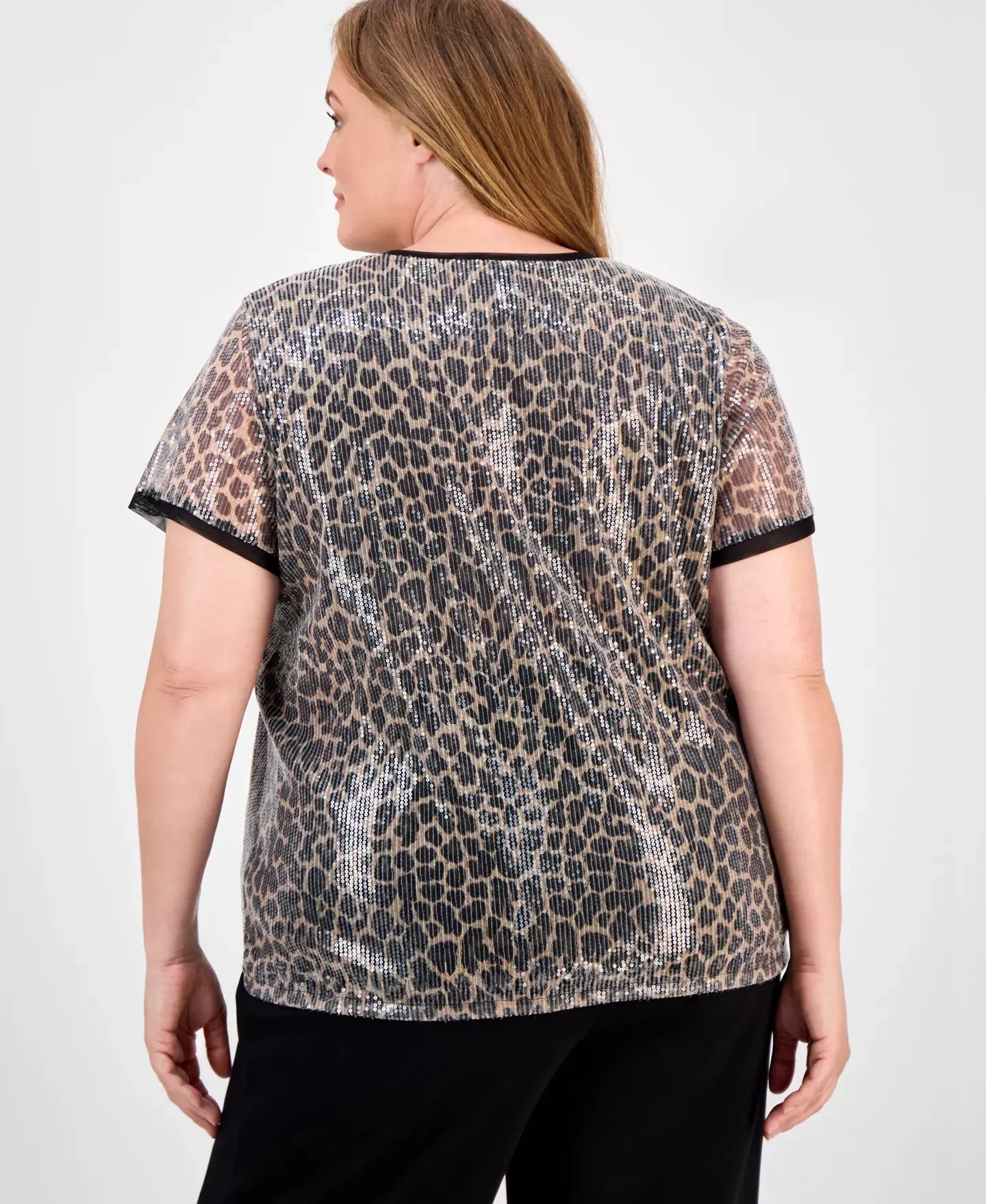 Anne Klein Plus Size Animal-Print Sequin Top
