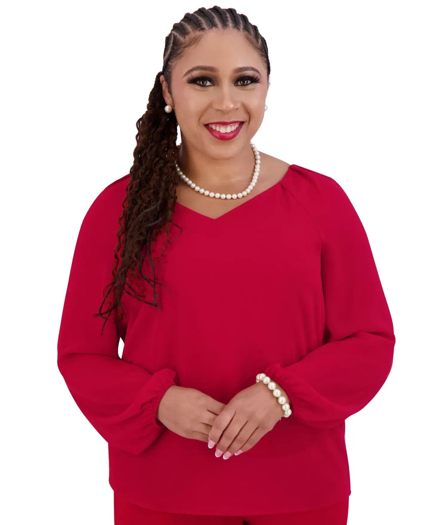 Kasper Women's V-Neck Raglan-Long-Sleeve Blouse Regular & Plus Top