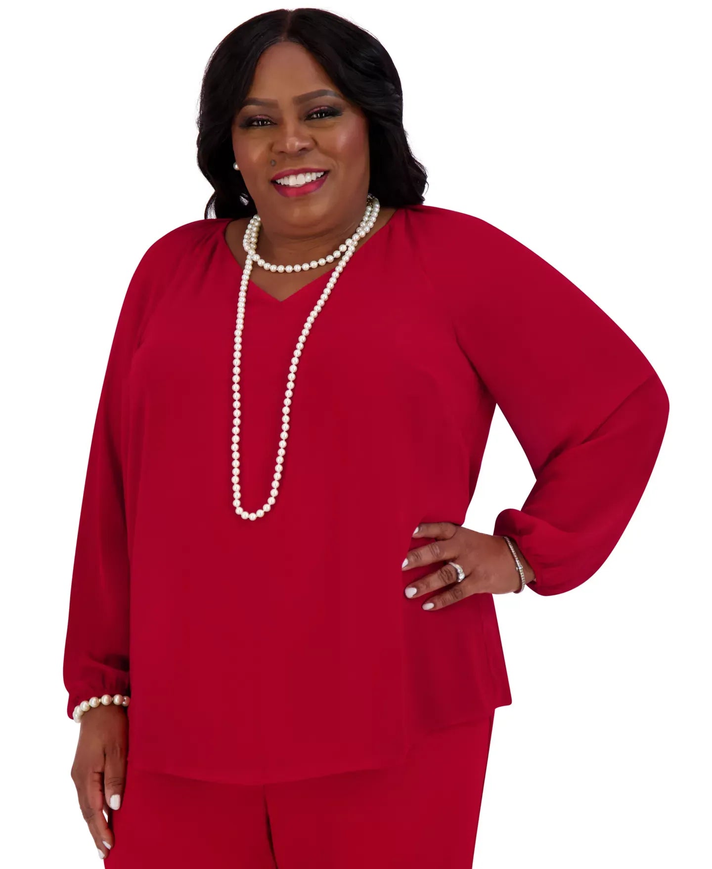 Kasper Women's V-Neck Raglan-Long-Sleeve Blouse Regular & Plus Top