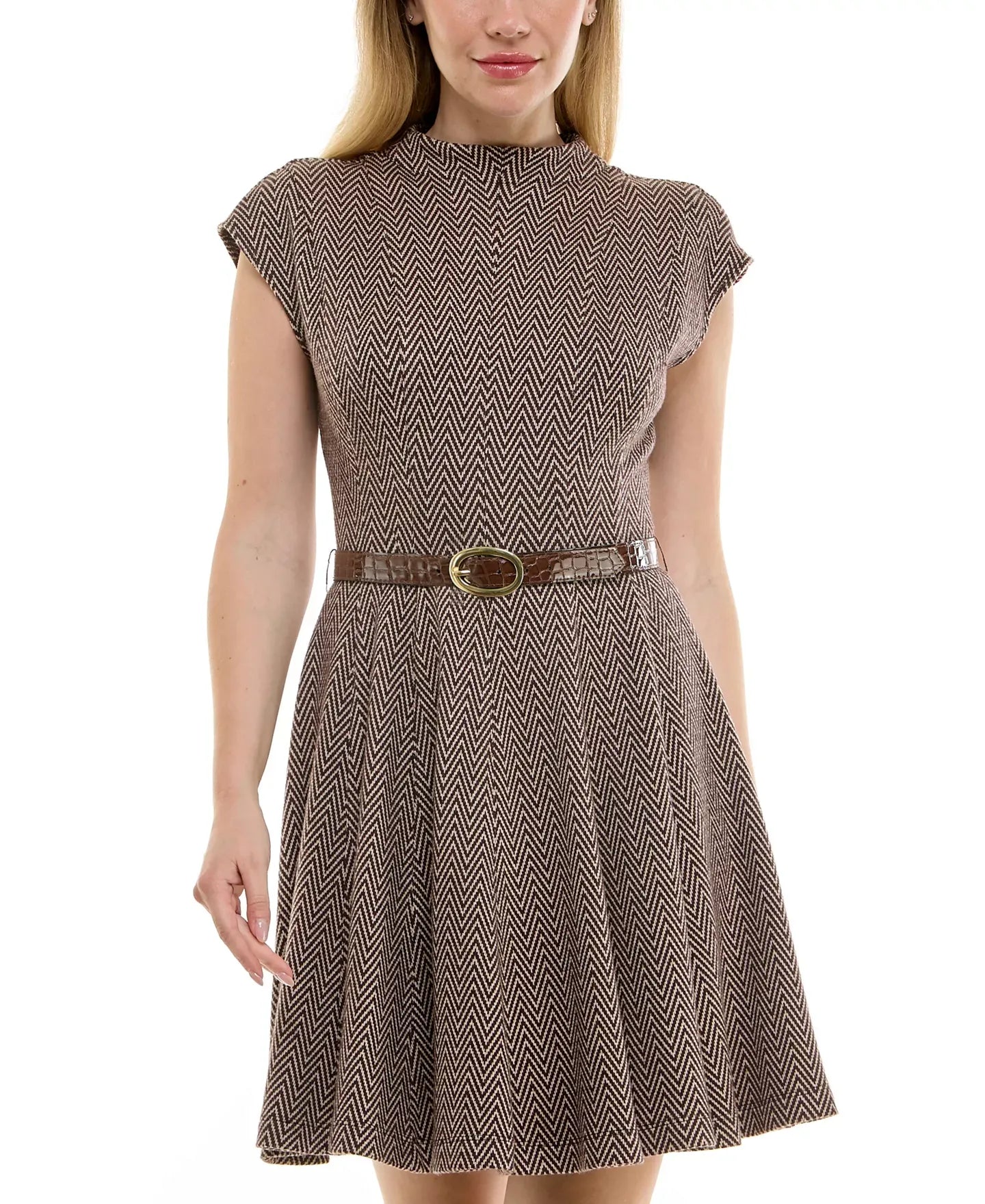 Taylor Women's Belted Jacquard A-Line Dress