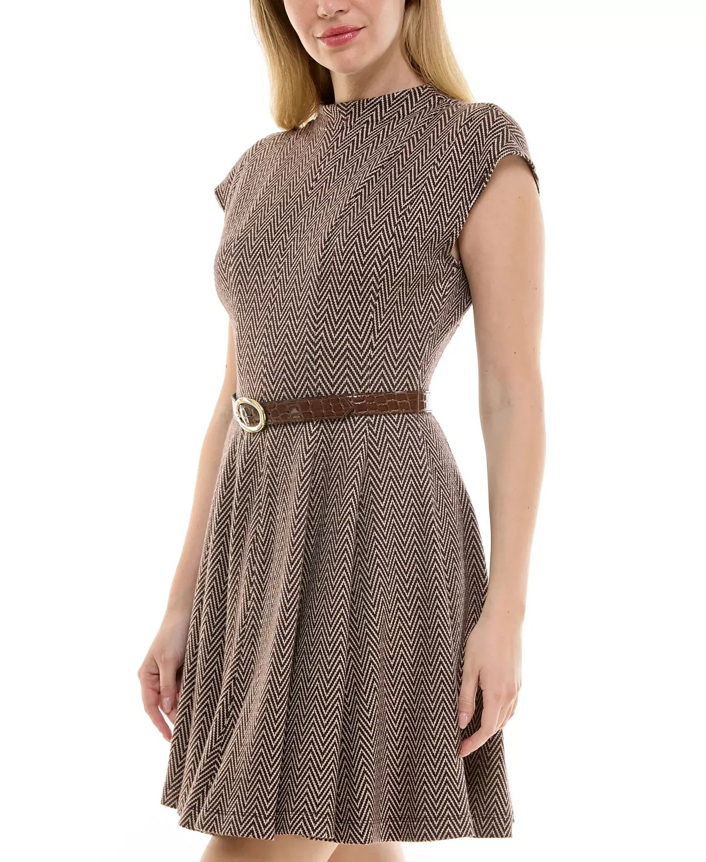 Taylor Women's Belted Jacquard A-Line Dress