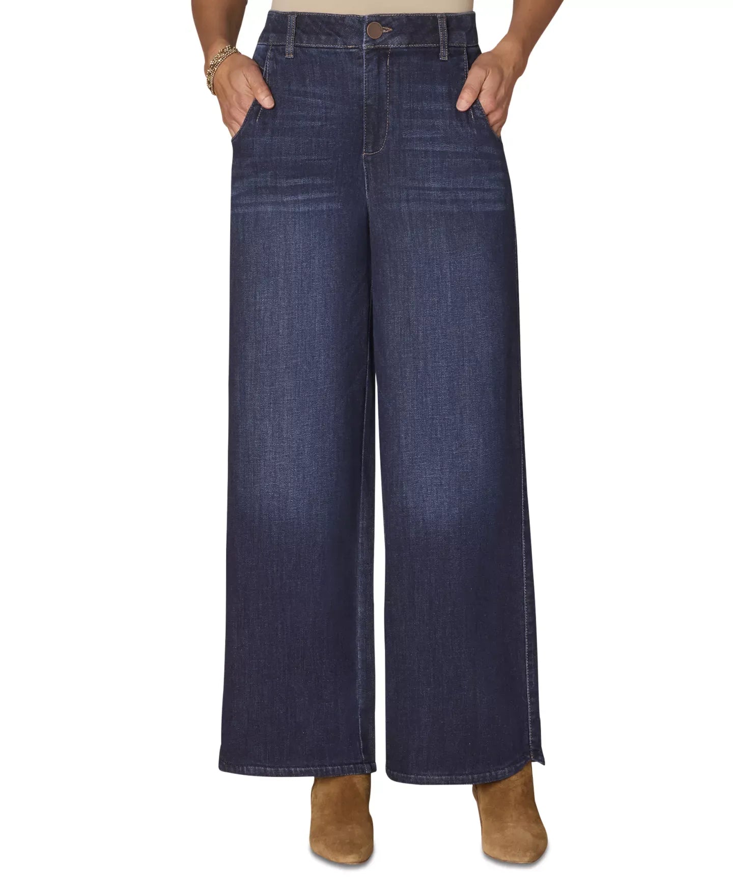 Democracy Petite "Ab"solution Skyrise Tulip-Hem Wide-Leg Jeans