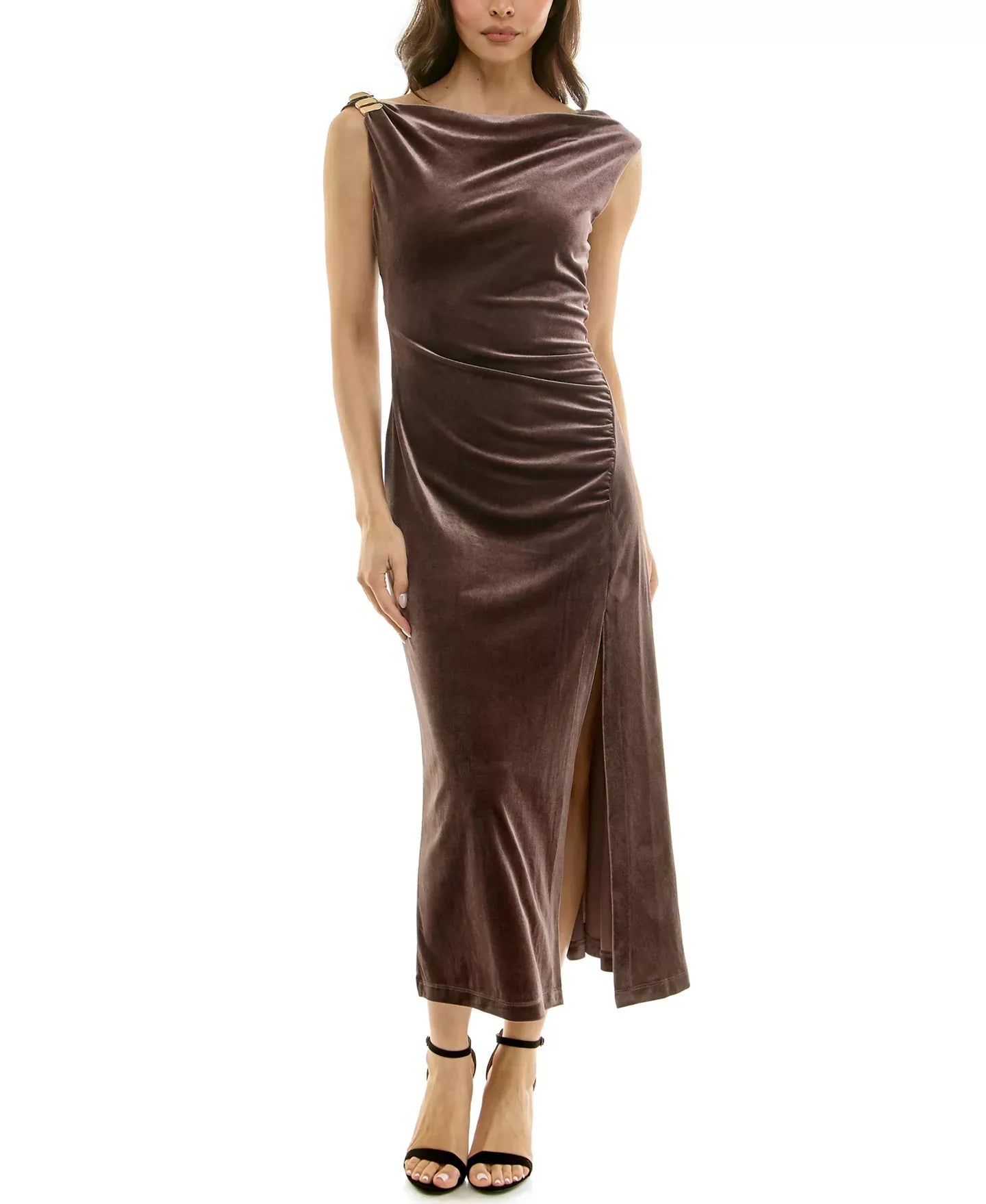Taylor Women's Draped Velvet Gold Accent Dress