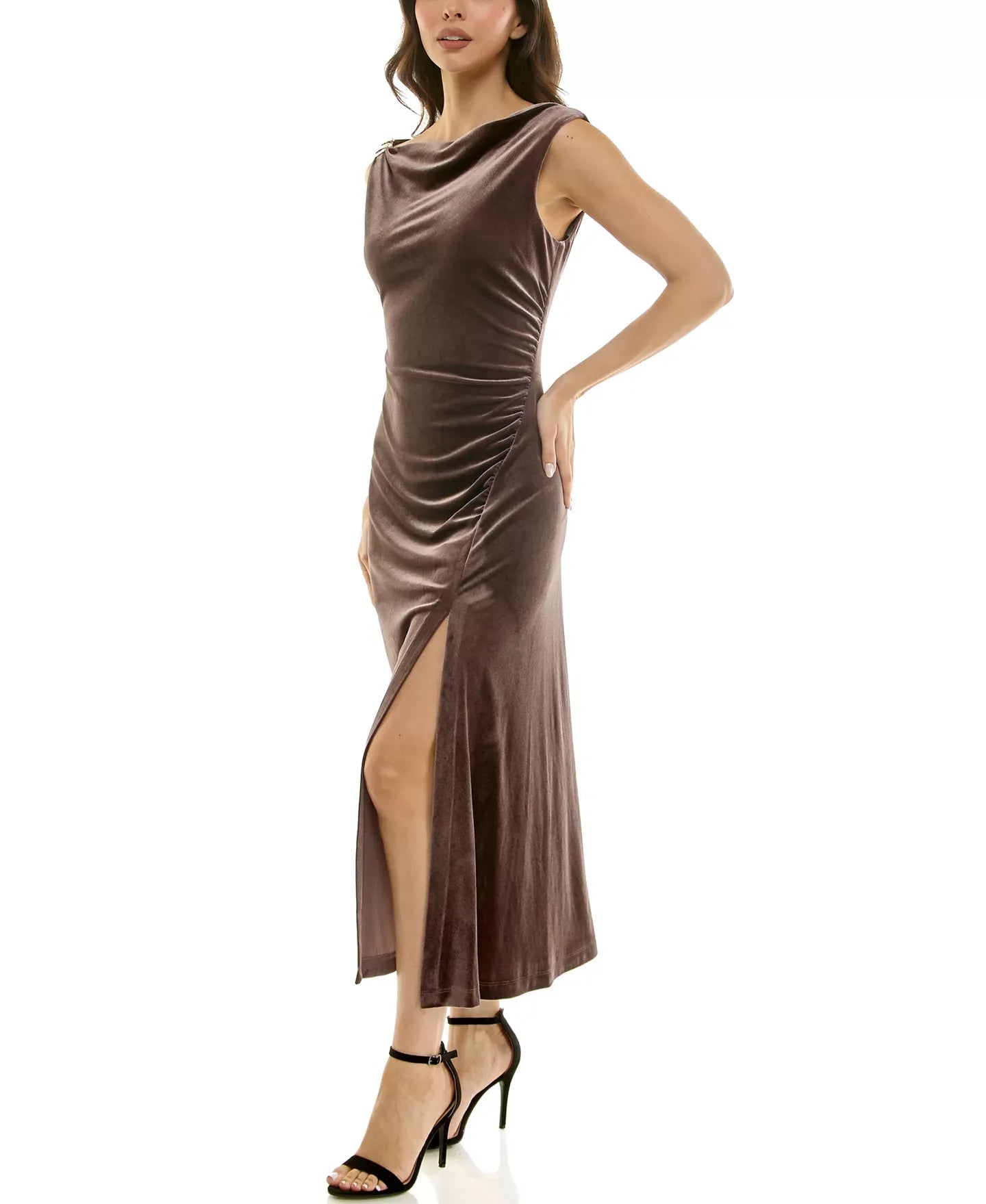 Taylor Women's Draped Velvet Gold Accent Dress