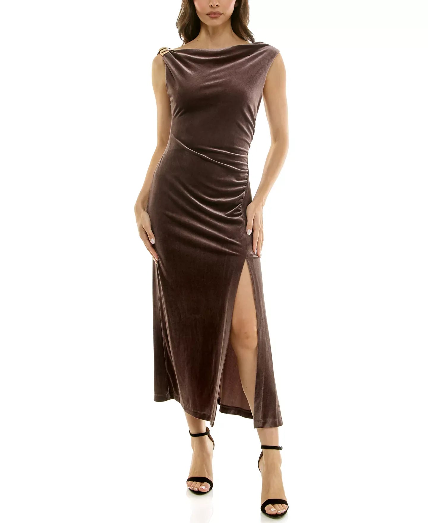 Taylor Women's Draped Velvet Gold Accent Dress