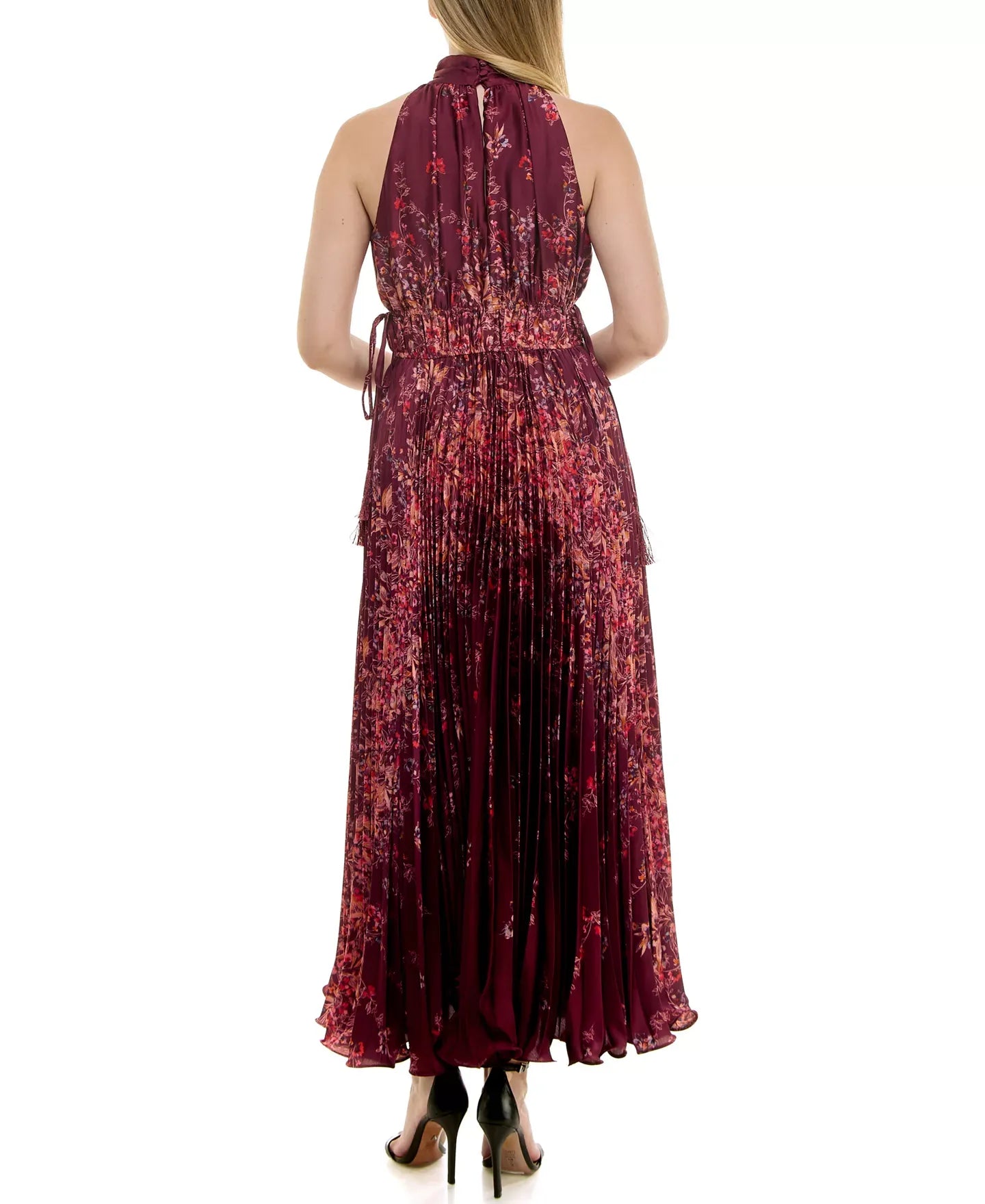 Taylor Women's Sunburst Pleated Halter Neck Dress