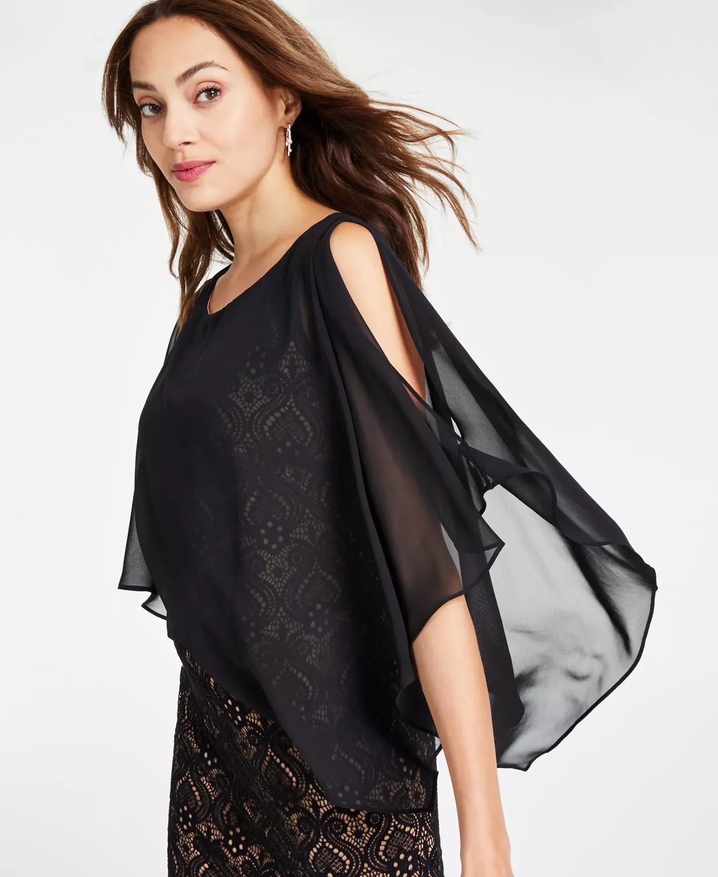 Connected Lace Cold-Shoulder Cape Dress