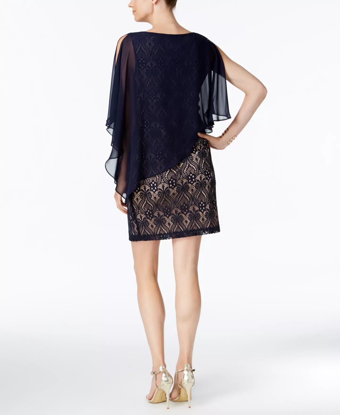Connected Lace Cold-Shoulder Cape Dress